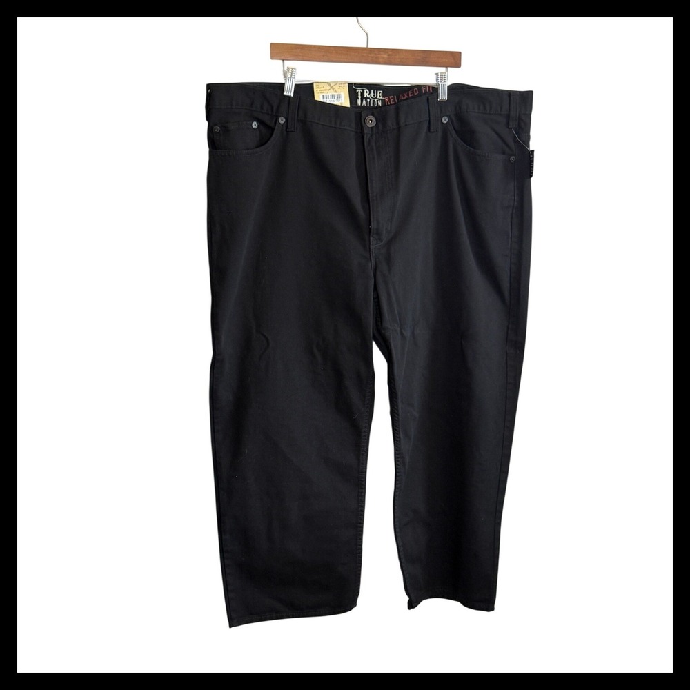 NWT True Nation Mens Relaxed Fit Straight Leg Black Pants 50x28 Solid Black